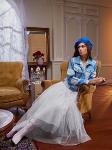 Leen Cazadora con bordado de letra de color combinado con diseño de solapa - Multicolor - Ver 6