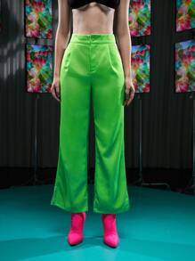 Becci High Waist Split Hem Trousers - Lime Green - View 6