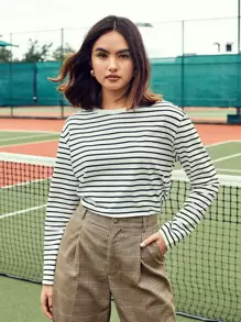 Easelle Blusa a rayas de dos tonos - Blanco y Negro - Ver 1