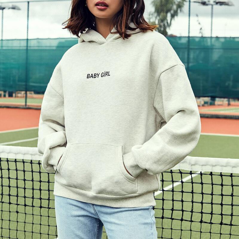

Letter Graphic Drop Shoulder Hoodie, Light grey