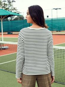 Easelle Blusa a rayas de dos tonos - Blanco y Negro - Ver 2