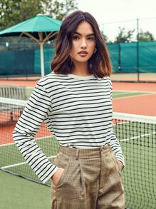 Easelle Blusa a rayas de dos tonos - Blanco y Negro - Ver 4