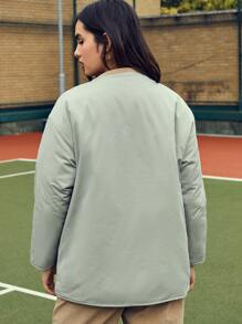 SHEIN EZwear 拉链落肩口袋贴片衬垫大衣 - 薄荷綠 - 查看 2