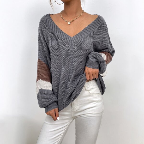 

Colorblock Drop Shoulder Sweater, Grey