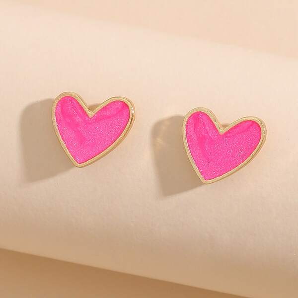 

Heart Decor Stud Earrings, Pink