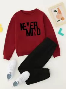 SHEIN Tween Boy Letter Graphic Pullover & Sweatpants - Multicolor - View 1