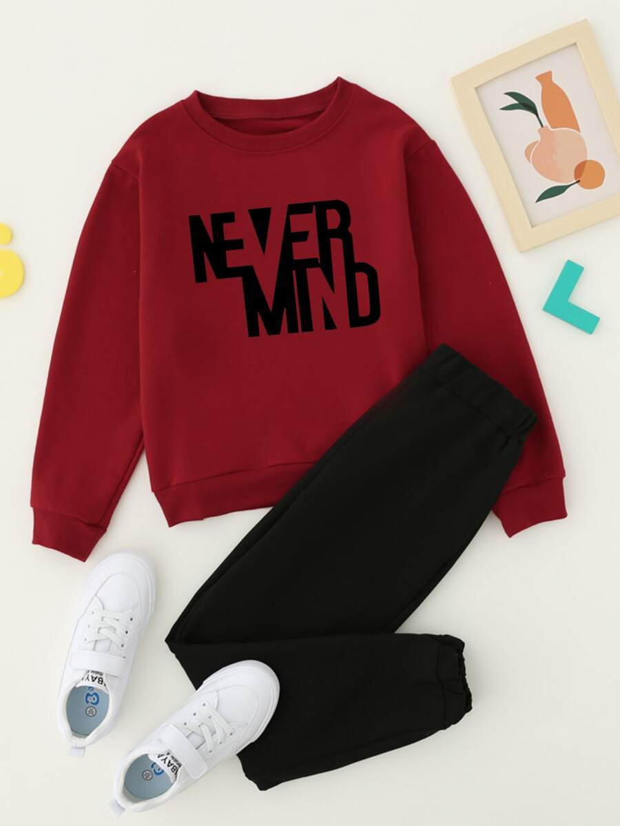 SHEIN Tween Boy Letter Graphic Pullover & Sweatpants - Multicolor - View 1