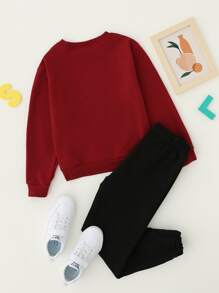 SHEIN Tween Boy Letter Graphic Pullover & Sweatpants - Multicolor - View 2