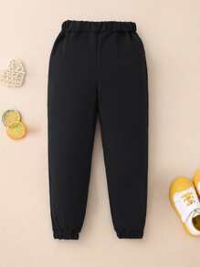 Toddler Girls Solid Elastic Waist Joggers - Black - View 1