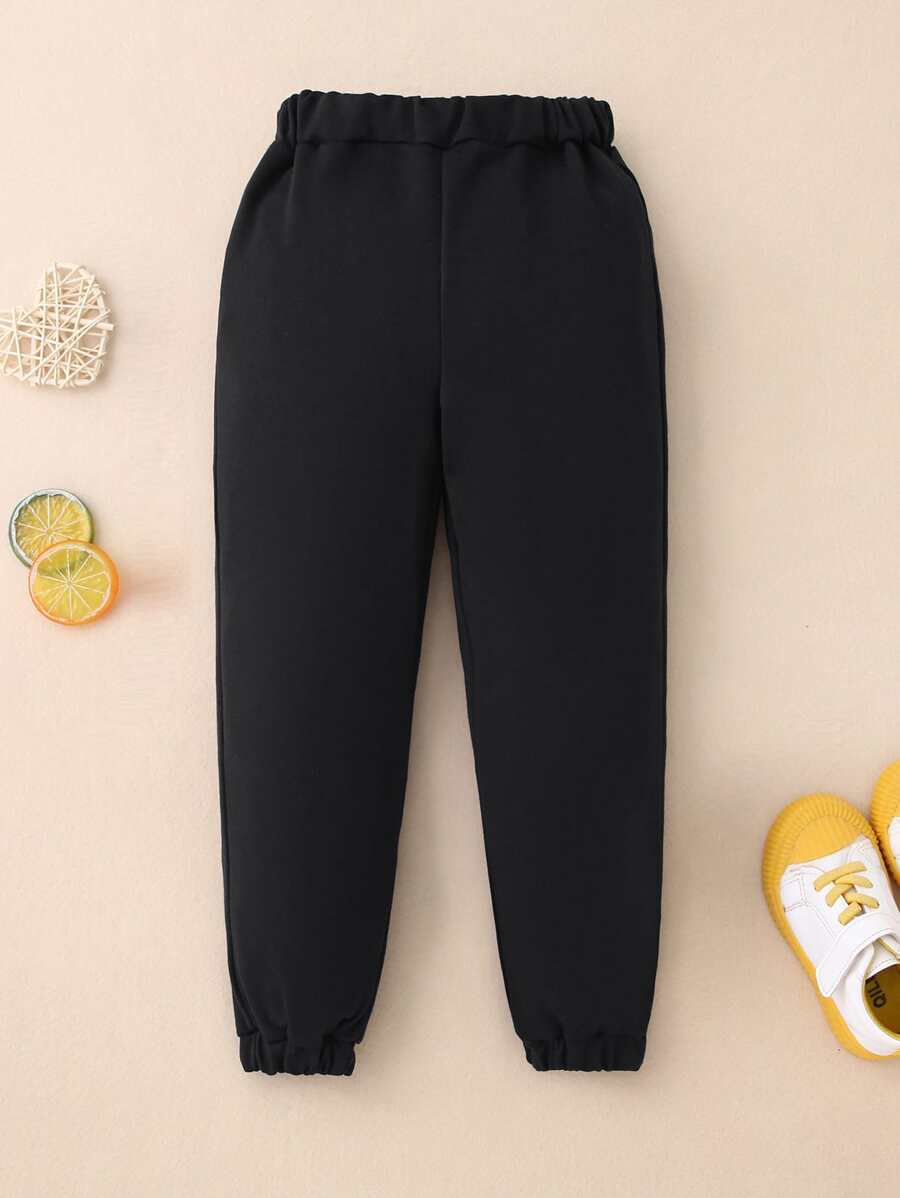 Toddler Girls Solid Elastic Waist Joggers - Black - View 1