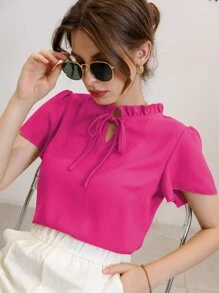 Camisa de manga farol de cuello con cordón - Rosa Fucsia - Ver 1