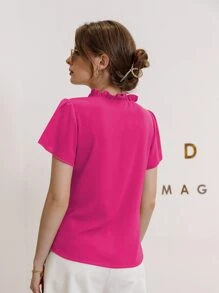 Camisa de manga farol de cuello con cordón - Rosa Fucsia - Ver 2