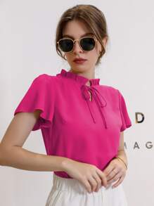 Camisa de manga farol de cuello con cordón - Rosa Fucsia - Ver 4