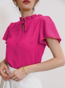 Camisa de manga farol de cuello con cordón - Rosa Fucsia - Ver 5