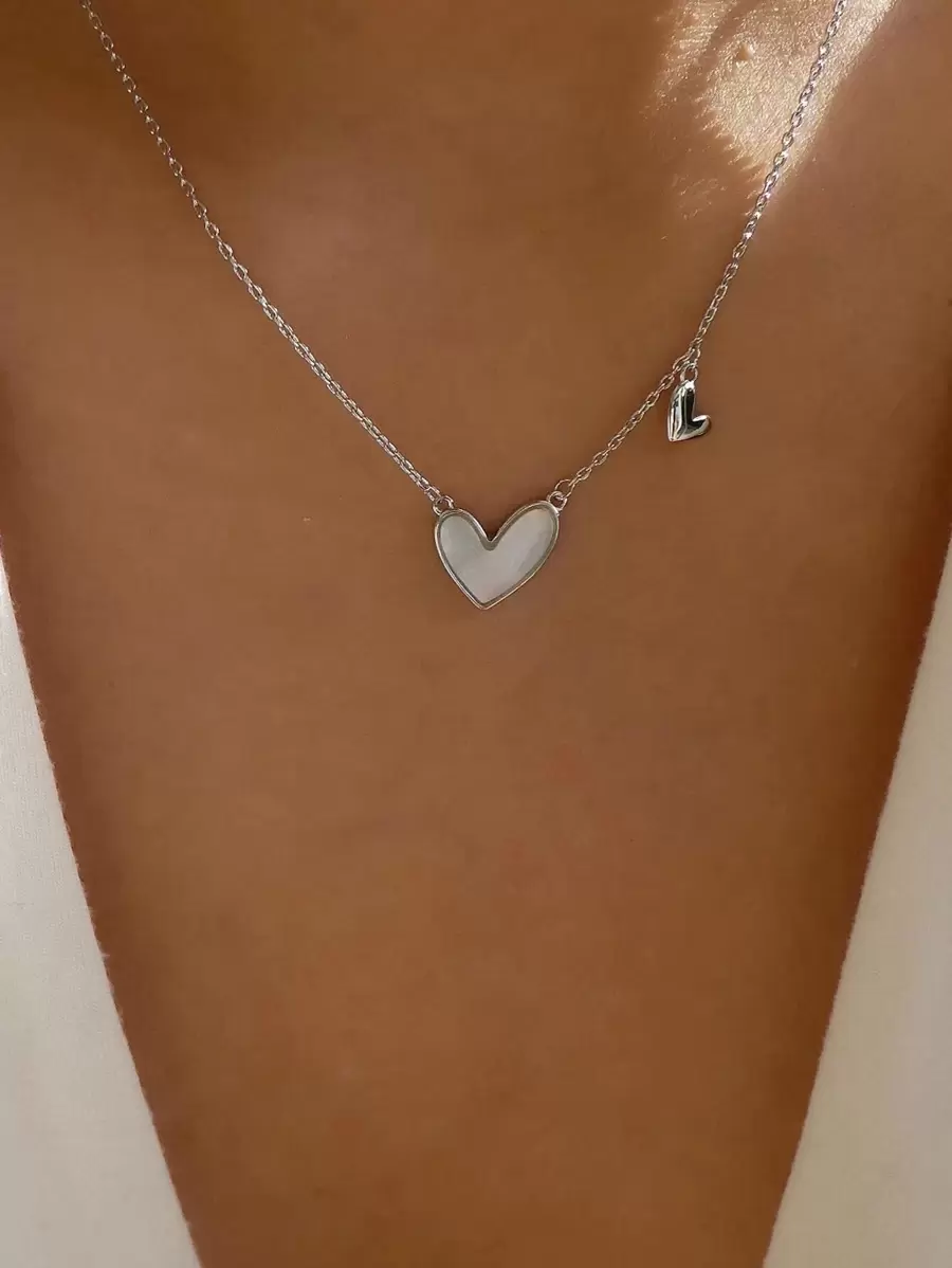 Heart Charm Necklace Valentines,Mom,Mother,Mother's Day,Gift - Silver - View 1
