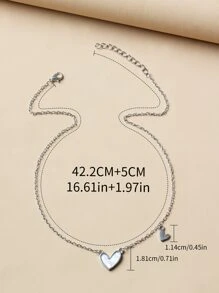 Heart Charm Necklace Valentines,Mom,Mother,Mother's Day,Gift - Silver - View 2