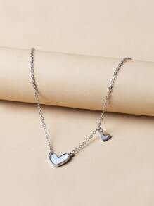 Heart Charm Necklace Valentines,Mom,Mother,Mother's Day,Gift - Silver - View 3