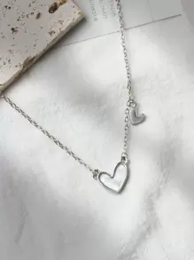 Heart Charm Necklace Valentines,Mom,Mother,Mother's Day,Gift - Silver - View 4