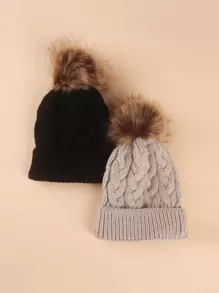 2pcs Newborn Baby Boy/girl Cable Knit Warm Beanie Hat, 0-6 Months - Multicolor - View 1