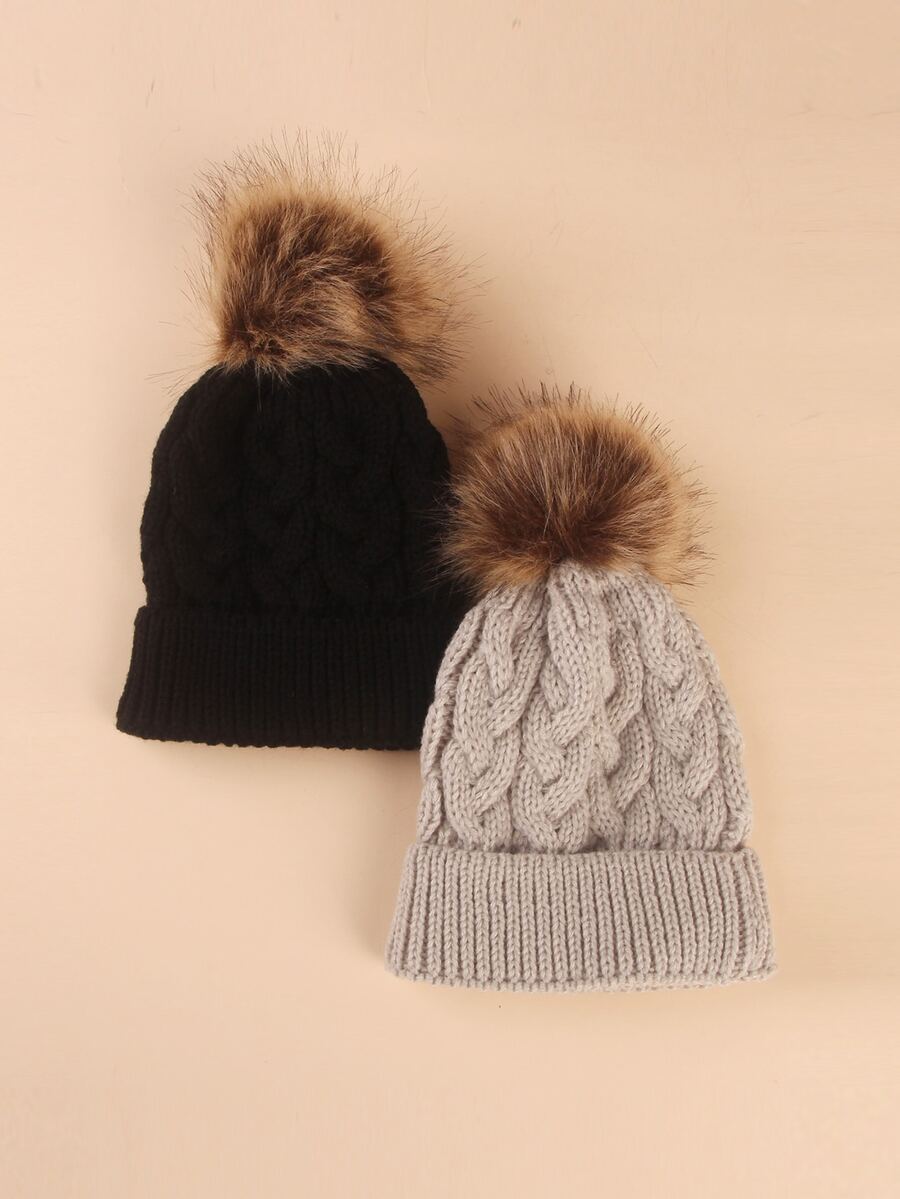 2pcs Newborn Baby Boy/girl Cable Knit Warm Beanie Hat, 0-6 Months - Multicolor - View 1