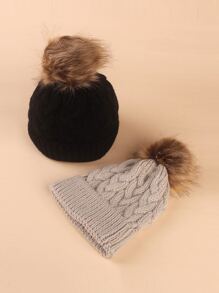 2pcs Newborn Baby Boy/girl Cable Knit Warm Beanie Hat, 0-6 Months - Multicolor - View 2