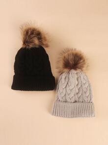 2pcs Newborn Baby Boy/girl Cable Knit Warm Beanie Hat, 0-6 Months - Multicolor - View 3