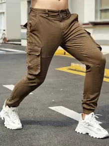 Hombres Pantalones cargo con bolsillo oblicuo - Marrón Mocha - Ver 4