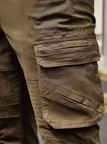 Hombres Pantalones cargo con bolsillo oblicuo - Marrón Mocha - Ver 5