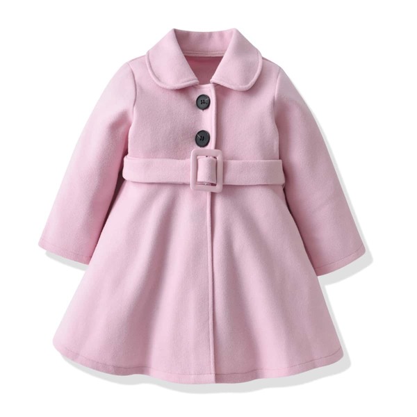 

Toddler Girls Buckled Belted Button Front Overcoat, Baby pink