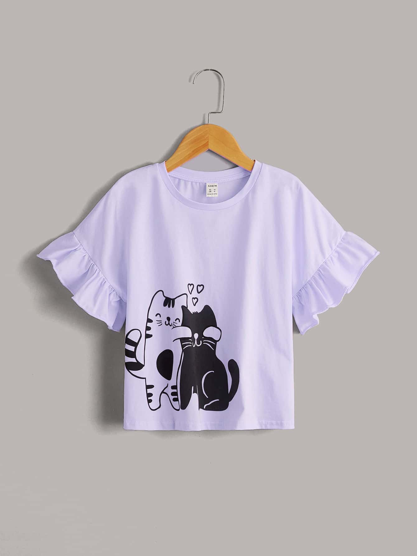 SHEIN Top con estampado de gato de puño con fruncido - Púrpura malva - Ver 1