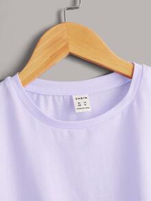 SHEIN Top con estampado de gato de puño con fruncido - Púrpura malva - Ver 4