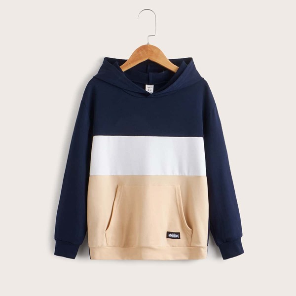 

Boys Colorblock Patched Detail Drop Shoulder Hoodie, Multicolor
