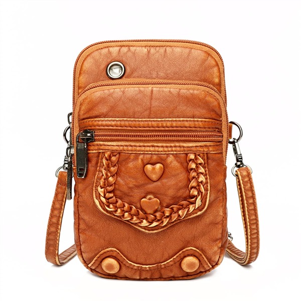 

Heart Pattern Textured Square Bag, Brown