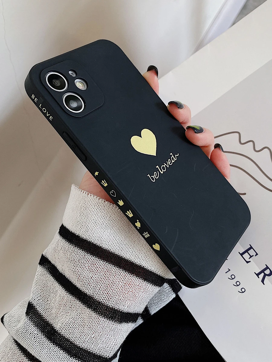 Funda para móvil con patrón de corazón - Negro - Ver 1