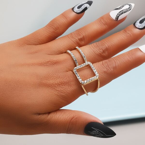 

2pcs Rhinestone Decor Ring, Gold