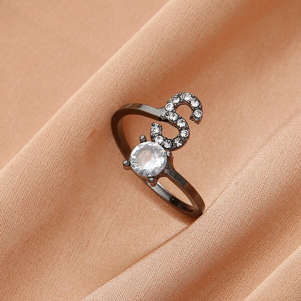 

Zircon Letter Decor Cuff Ring, Gun black