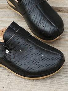 Cắt bỏ thiết kế Dép Nêm trang trí hoa - màu đen - Xem 3