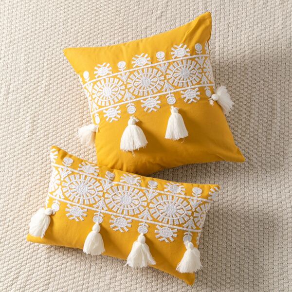 

1pc Tassel Trim Decor Cushion Cover Without Filler, Multicolor