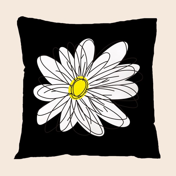 

Floral Print Cushion Cover Without Filler, Black