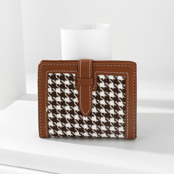 

Houndstooth Fold Over Small Wallet, Brown