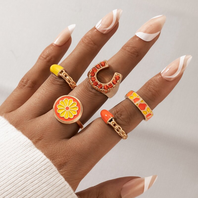

5pcs Floral Decor Ring, Multicolor