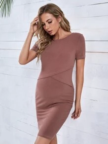 SHEIN Maternidad vestido ajustado tejido de canalé - Rosa vieja - Ver 3