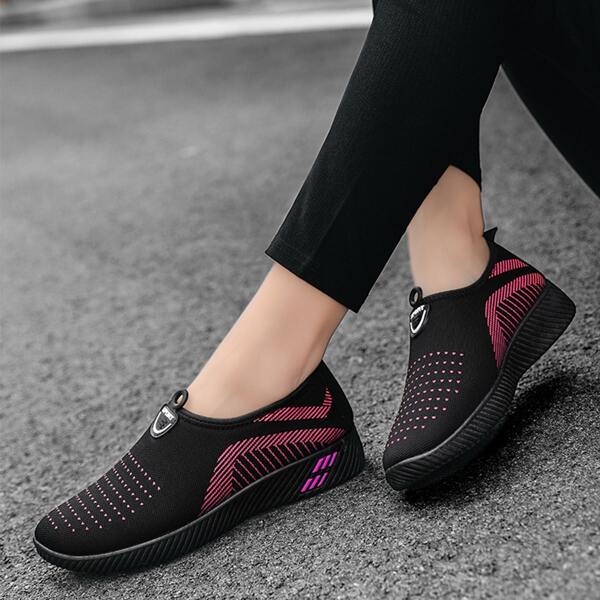

Striped Pattern Slip-On Casual Shoes, Black