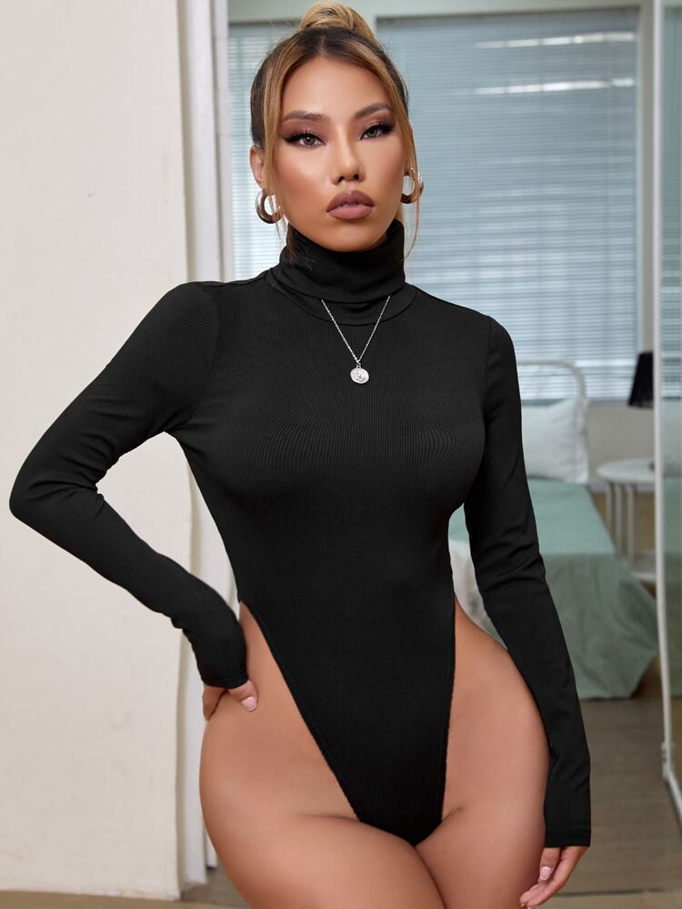 高領修身連身背心 - 黑色 - 查看 3