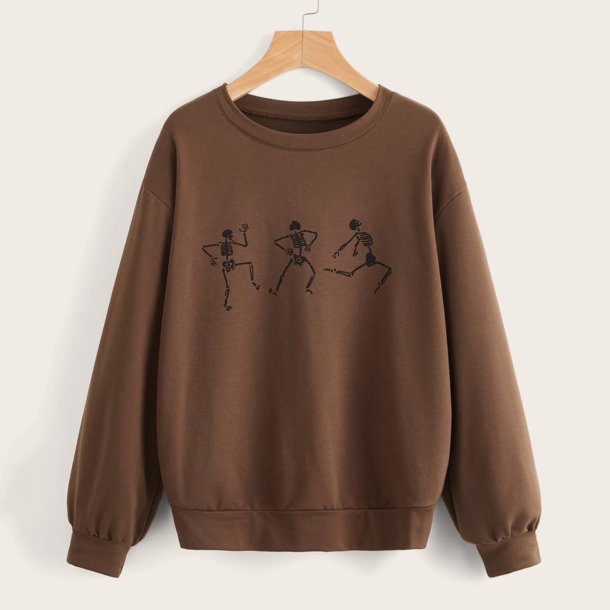 

Skull Graphic Drop Shoulder Sweatshirt, Chocolate brown