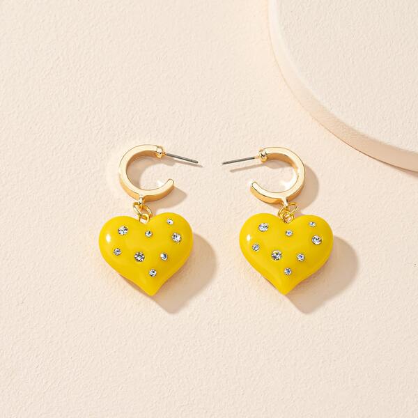

Rhinestone Heart Charm Earrings, Yellow