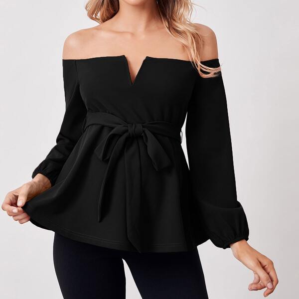 

Maternity V-bar Off Shoulder Belted Top, Black