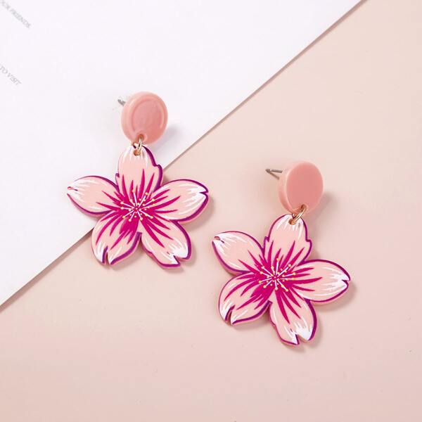 

Flower Decor Drop Earrings, Pink