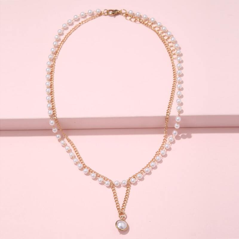 

Faux Pearl Decor Necklace, White