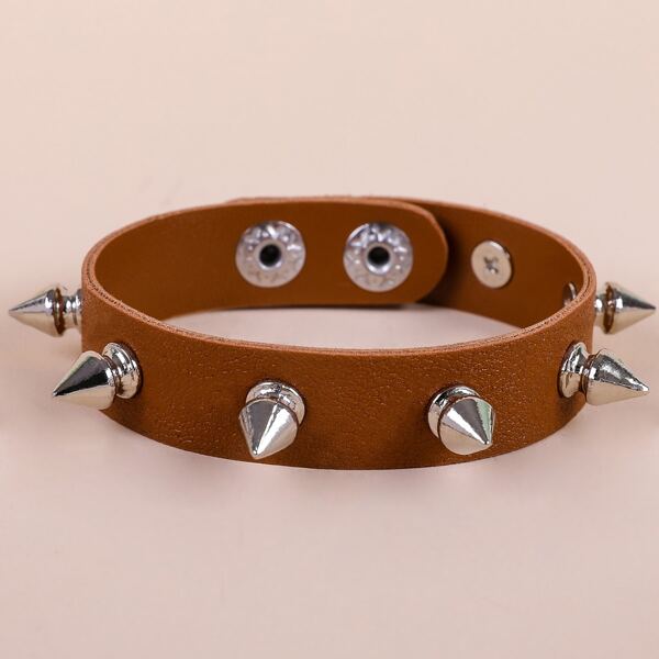 

Men Studded Decor Bracelet, Camel